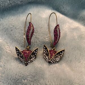 Betsey Johnson Pink and Silver Fox Earrings